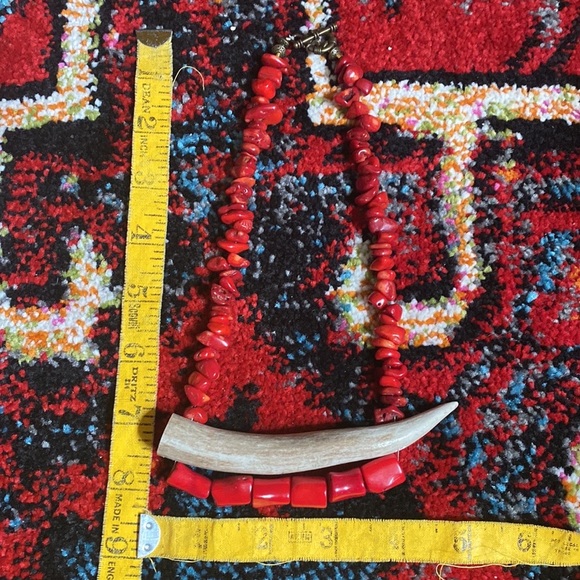 Red Coral Deer Antler Statement Necklace - Picture 6 of 14